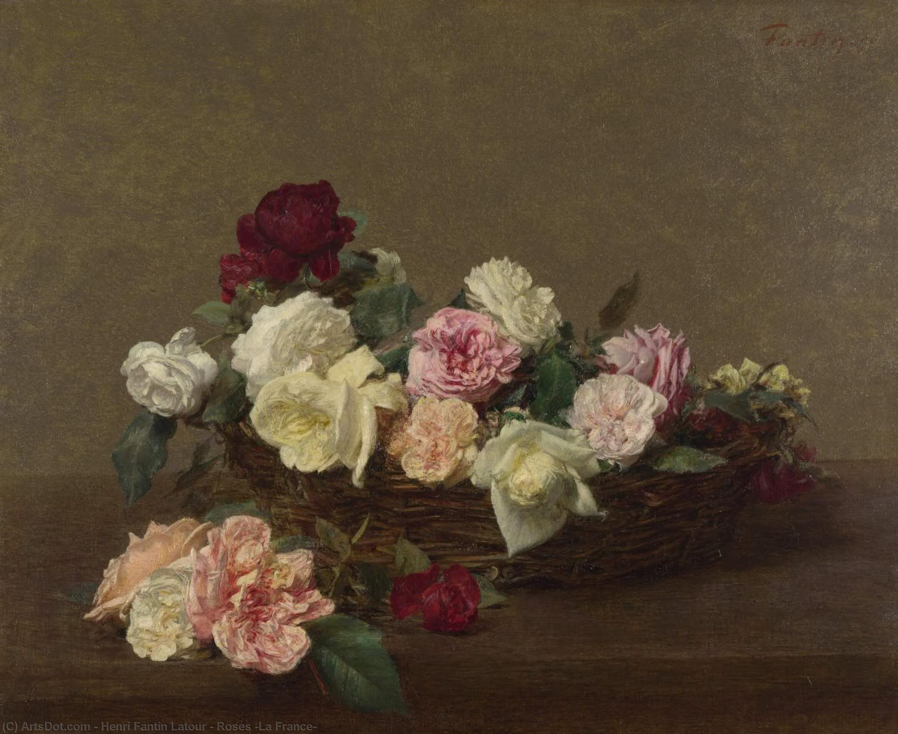 Wikioo.org - The Encyclopedia of Fine Arts - Painting, Artwork by Henri Fantin Latour - Roses 'La France'