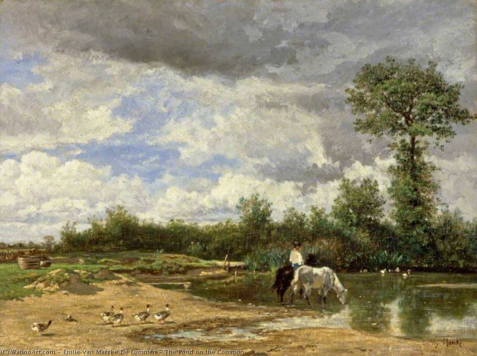 WikiOO.org - 백과 사전 - 회화, 삽화 Émile Van Marcke De Lummen - The Pond on the Common