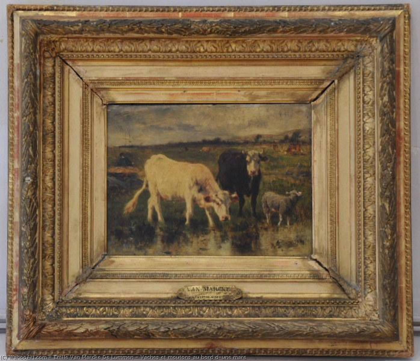Wikioo.org - The Encyclopedia of Fine Arts - Painting, Artwork by Émile Van Marcke De Lummen - Vaches et moutons au bord d'une mare