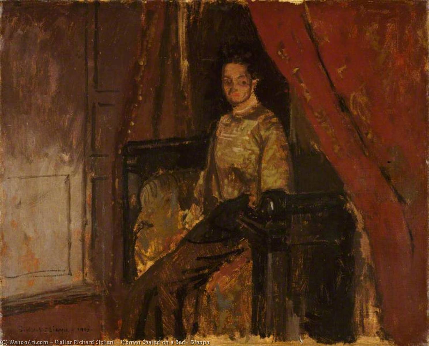 Wikioo.org - The Encyclopedia of Fine Arts - Painting, Artwork by Walter Richard Sickert - Woman Seated on a Bed, Dieppe