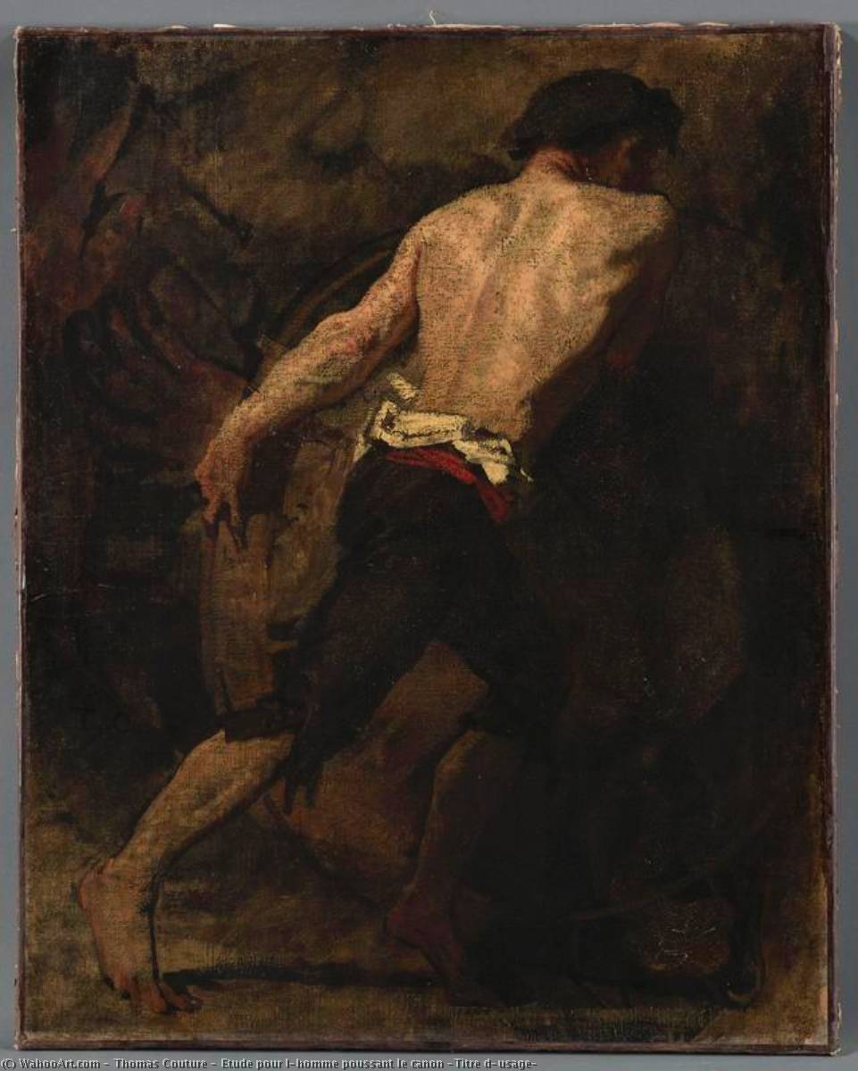 Wikioo.org - The Encyclopedia of Fine Arts - Painting, Artwork by Thomas Couture - Etude pour l'homme poussant le canon (Titre d'usage)
