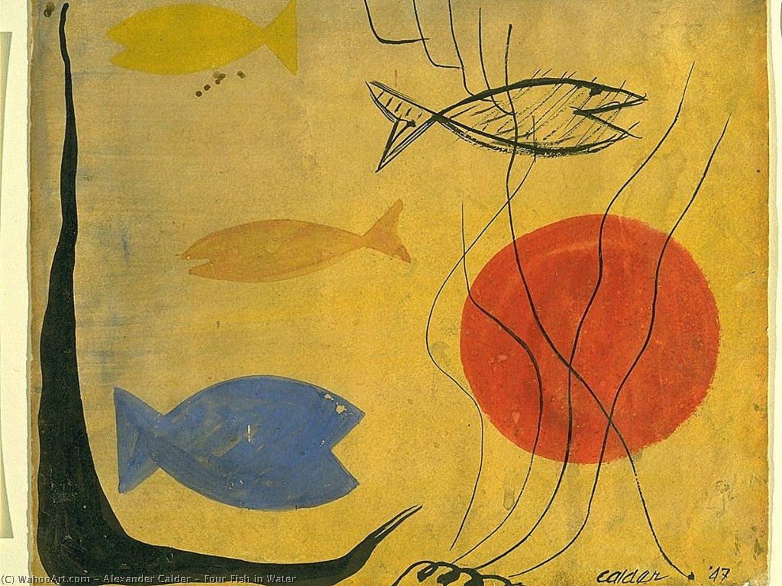 Wikoo.org - موسوعة الفنون الجميلة - اللوحة، العمل الفني Alexander Milne Calder - Four Fish in Water