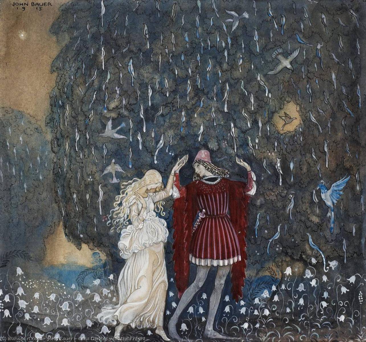 Wikioo.org - The Encyclopedia of Fine Arts - Painting, Artwork by John Bauer - Lena Dances with the Knight
