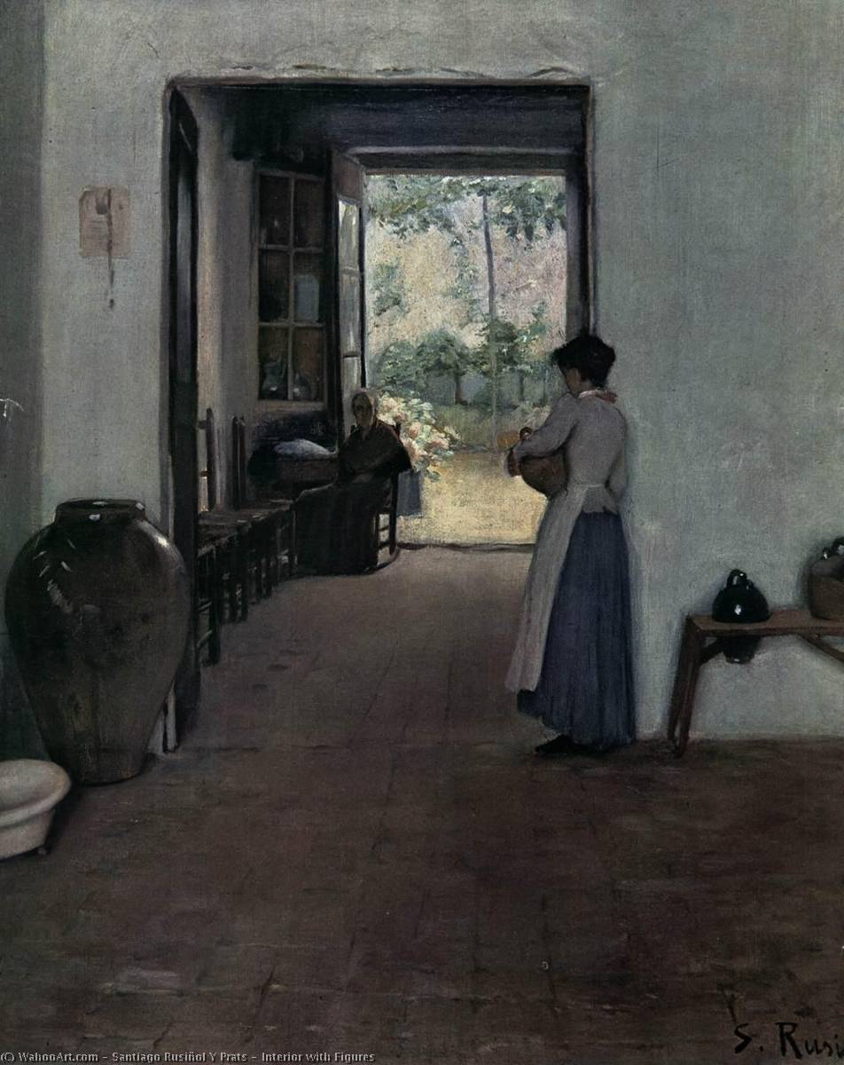 Wikioo.org - The Encyclopedia of Fine Arts - Painting, Artwork by Santiago Rusiñol Y Prats - Interior with Figures
