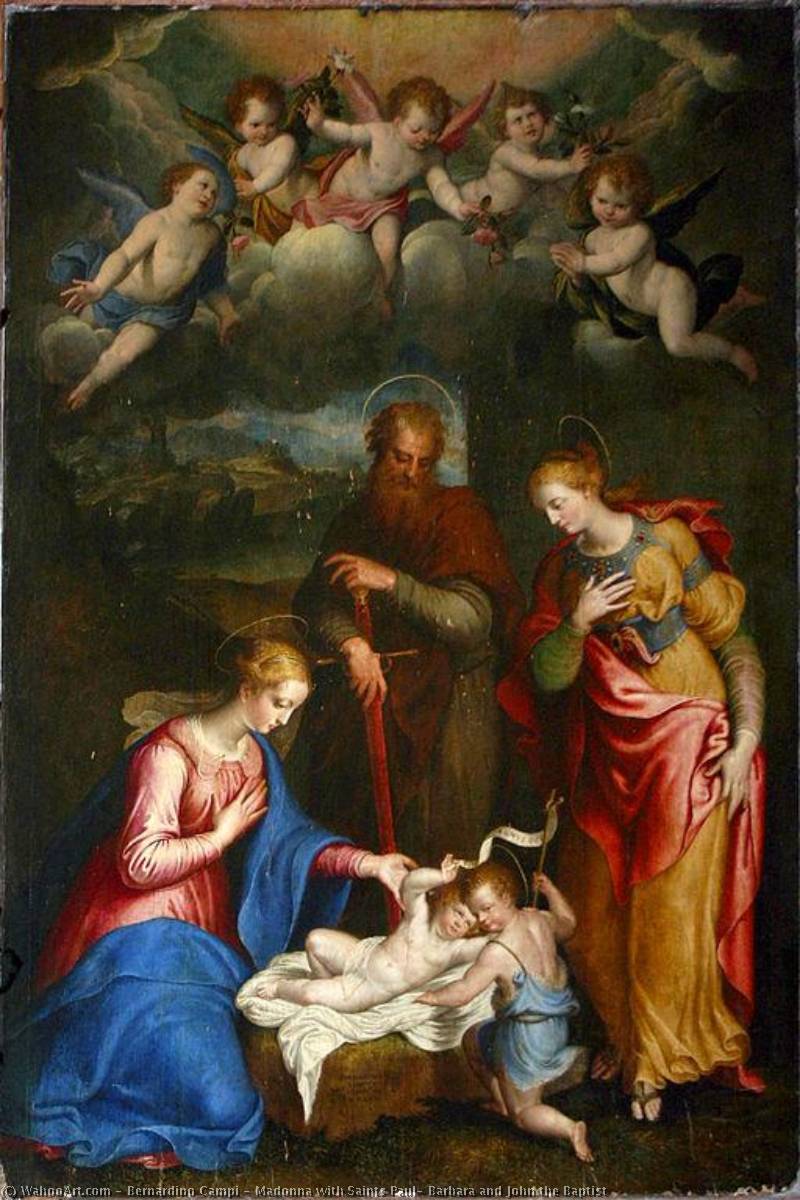 Wikioo.org – L'Enciclopedia delle Belle Arti - Pittura, Opere di Bernardino Campi - Madonna con i santi Paolo , Barbara e john il battista