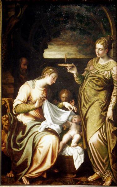 Wikioo.org - The Encyclopedia of Fine Arts - Painting, Artwork by Bernardino Campi - The Holy Family with Saint Lucy