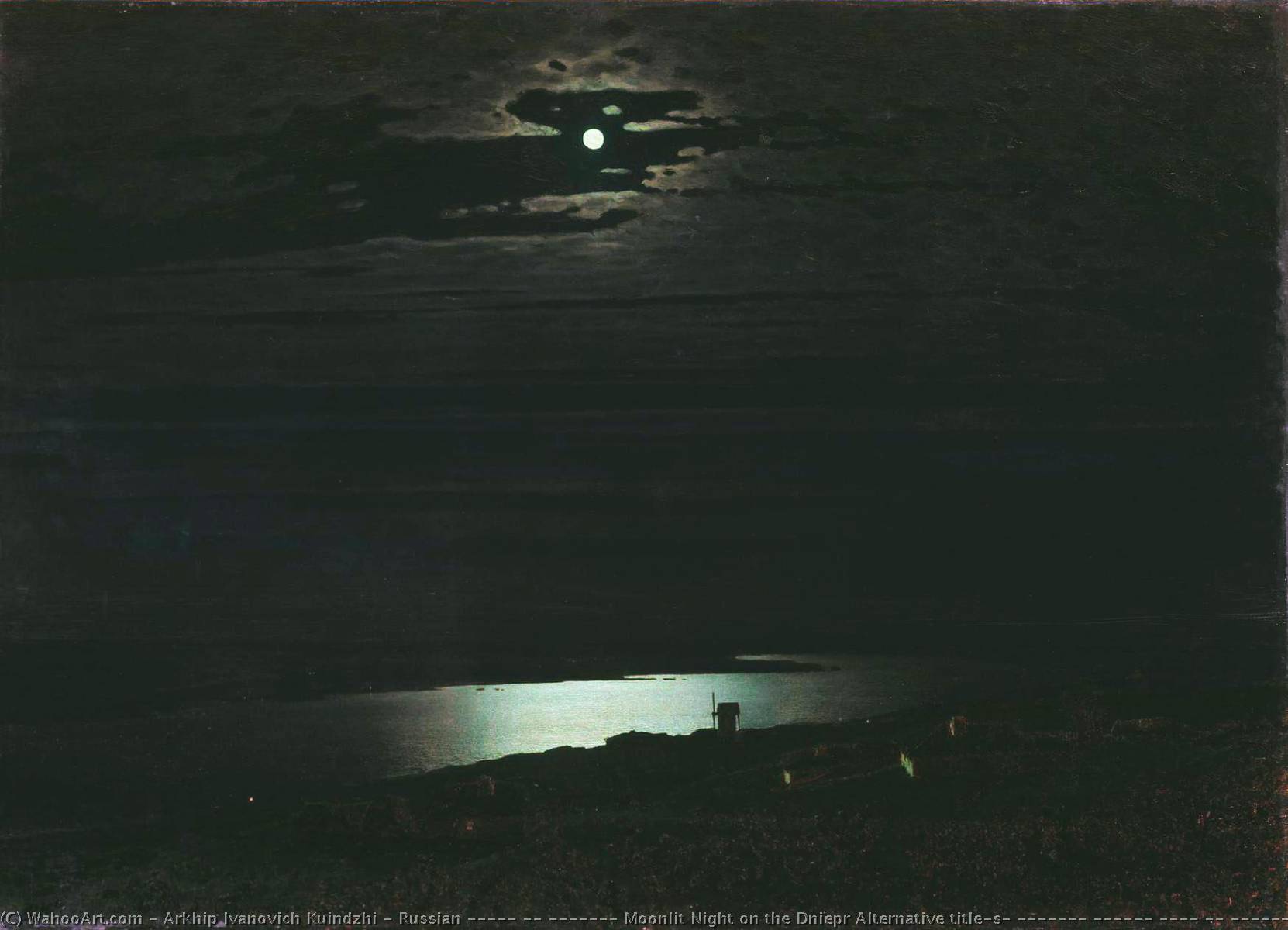 Wikioo.org - The Encyclopedia of Fine Arts - Painting, Artwork by Arkhip Ivanovich Kuinji - Russian «Ночь на Днепре» Moonlit Night on the Dniepr Alternative title(s) Русский Лунная ночь на Днепре