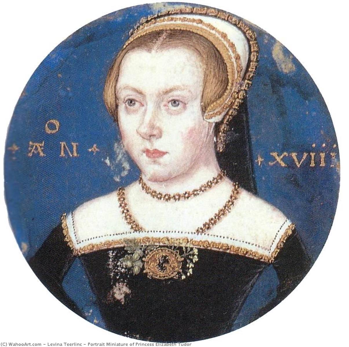 Wikioo.org - The Encyclopedia of Fine Arts - Painting, Artwork by Levina Teerlinc - Portrait Miniature of Princess Elizabeth Tudor