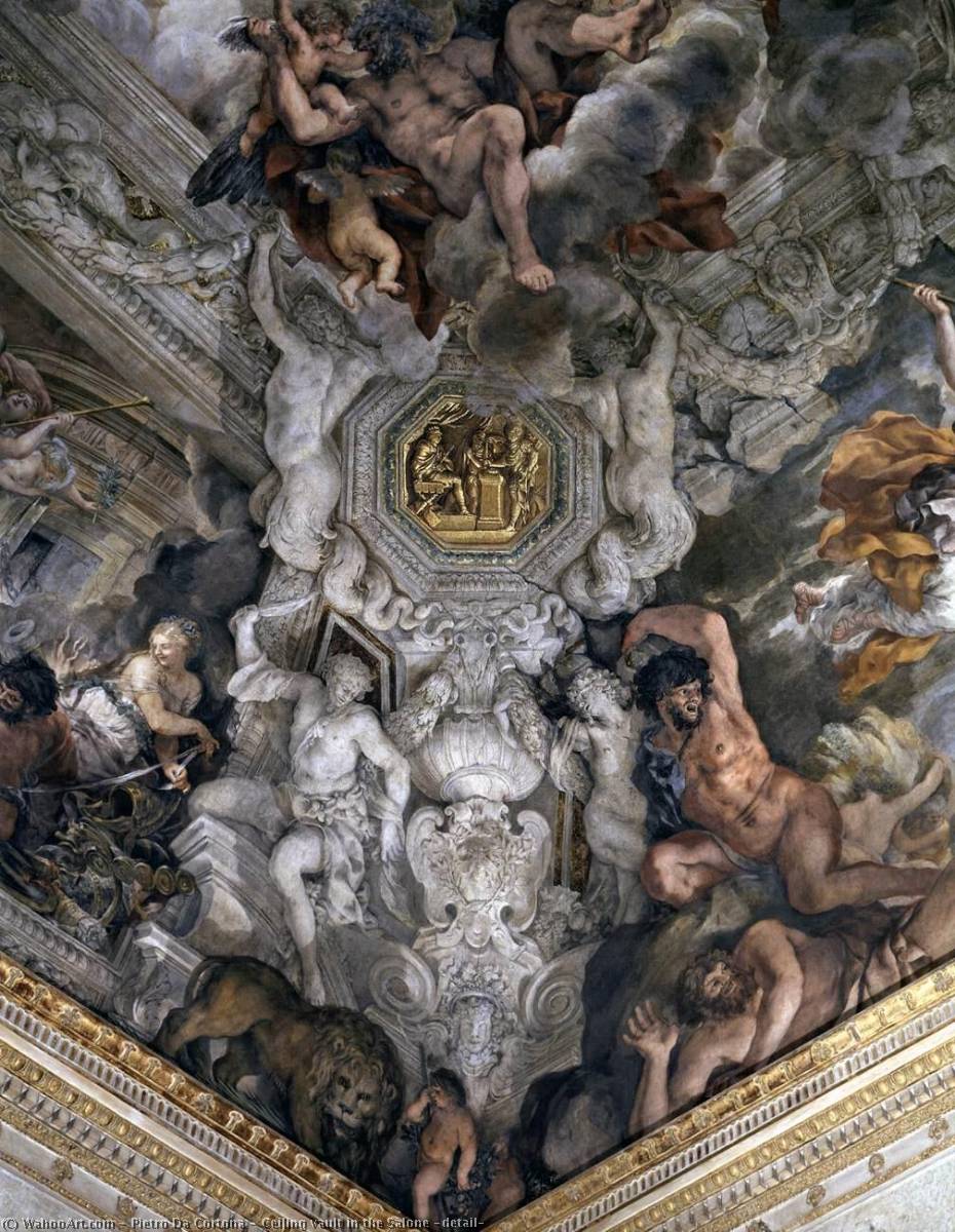 Wikioo.org - Encyklopedia Sztuk Pięknych - Malarstwo, Grafika Pietro Da Cortona - Ceiling vault in the Salone (detail)