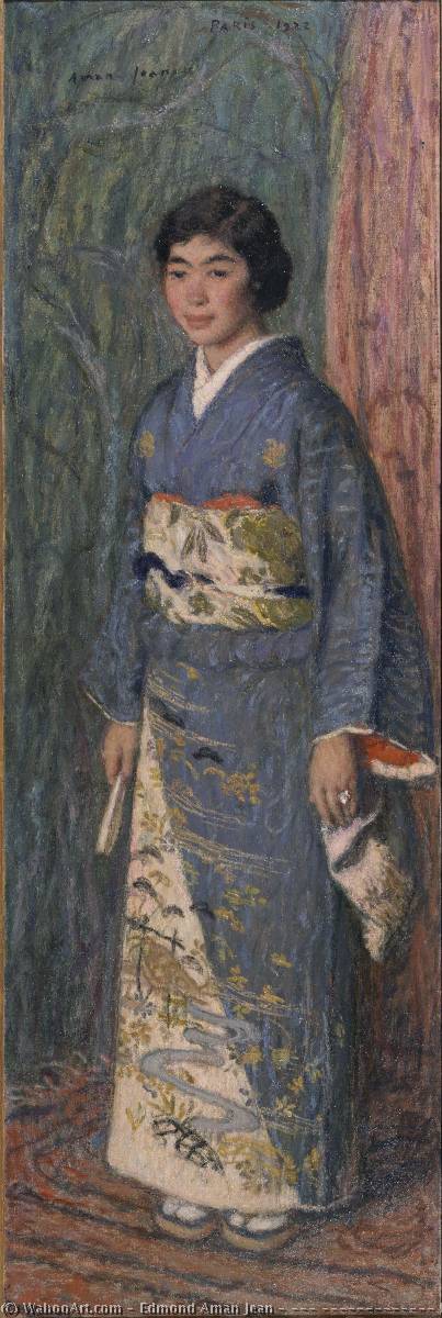 Wikoo.org - موسوعة الفنون الجميلة - اللوحة، العمل الفني Fernand Edmond Jean Marie Khnopff - 日本語 日本婦人の肖像（黒木夫人） English Portrait of a Japanese Woman (Mrs. Kuroki)