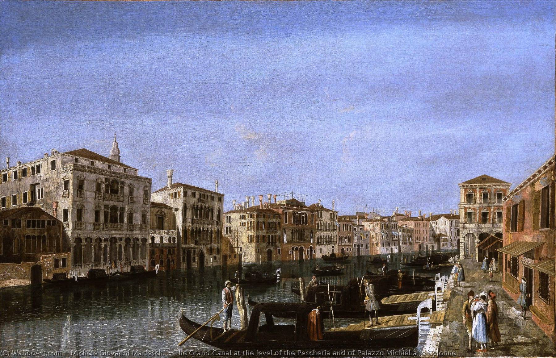 Wikioo.org - The Encyclopedia of Fine Arts - Painting, Artwork by Michele Giovanni Marieschi - The Grand Canal at the level of the Pescheria and of Palazzo Michiel alle Colonne