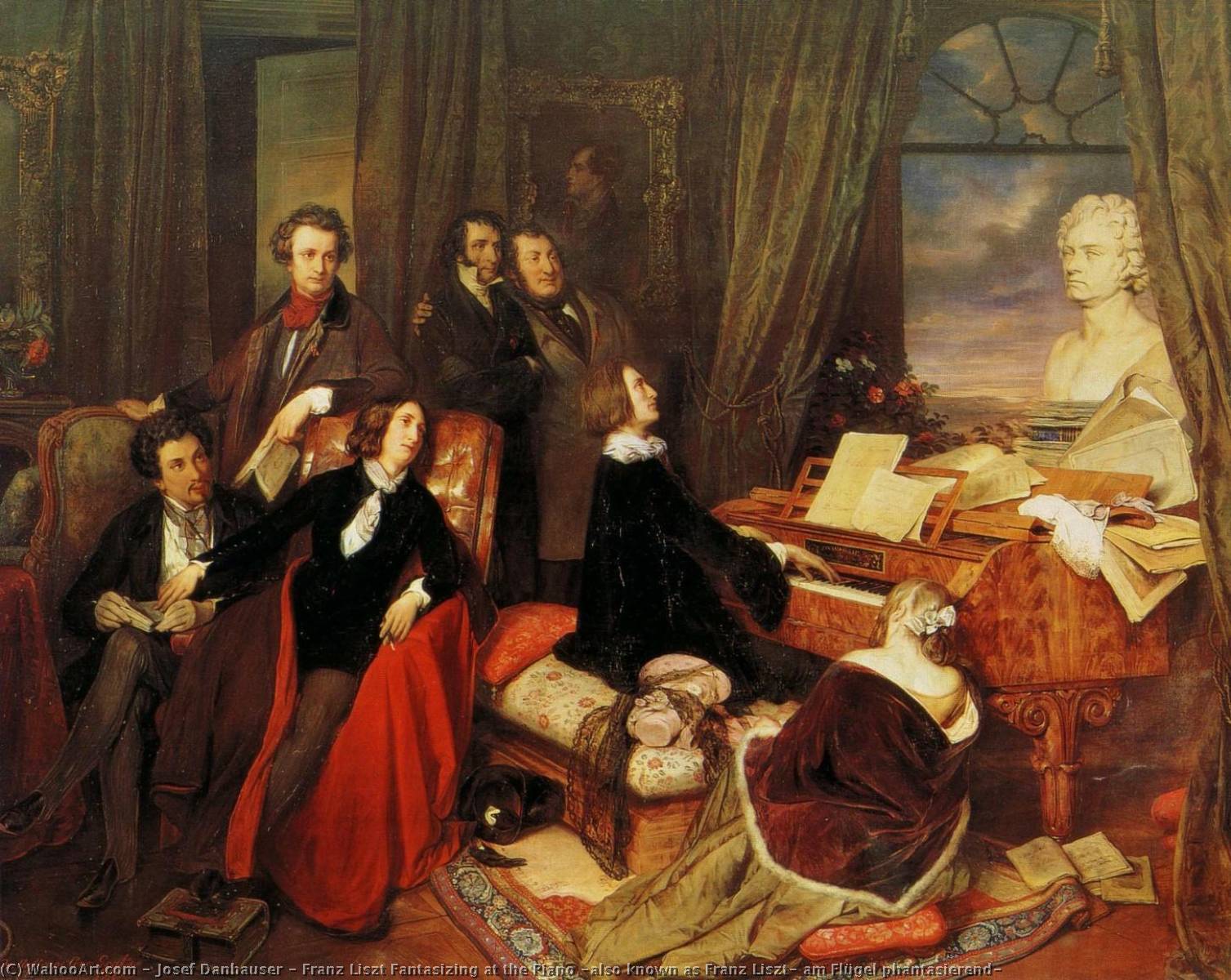Wikioo.org - The Encyclopedia of Fine Arts - Painting, Artwork by Josef Franz Danhauser - Franz Liszt Fantasizing at the Piano (also known as Franz Liszt, am Flügel phantasierend)