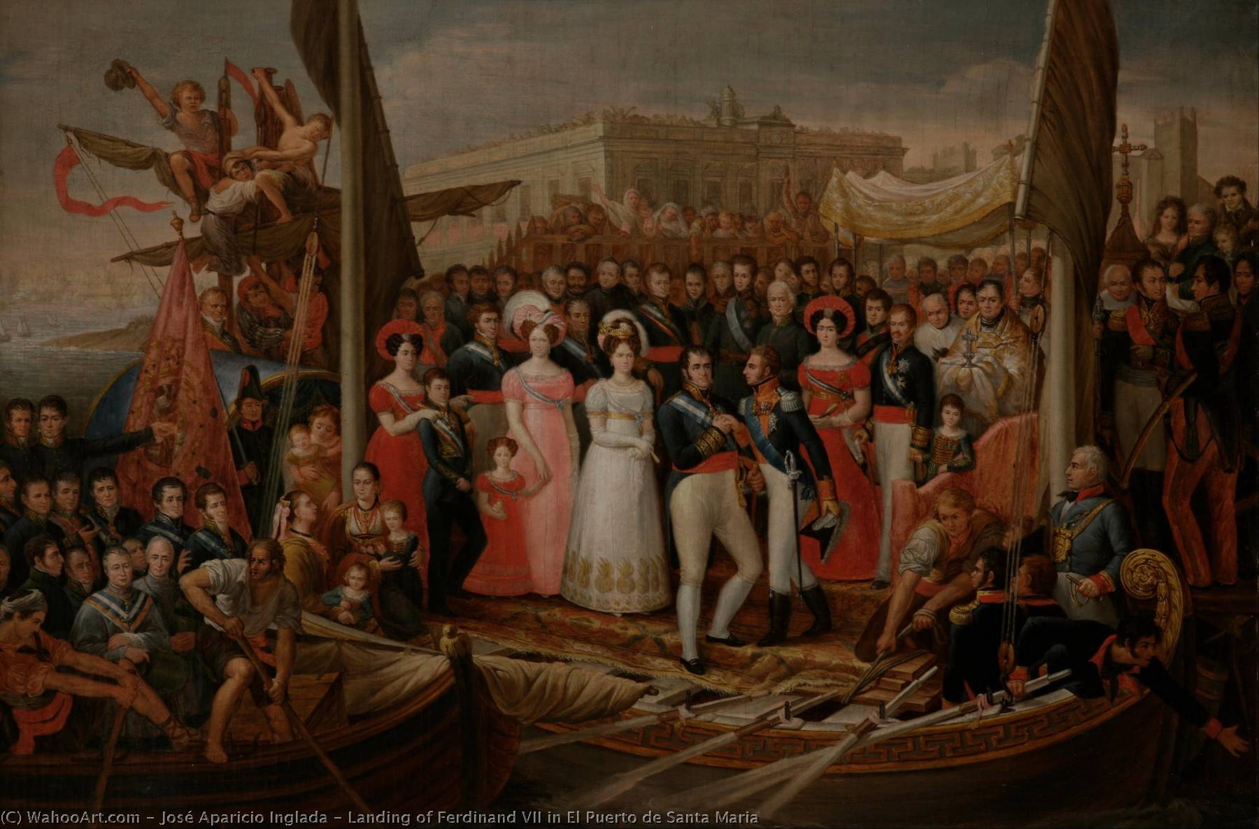 Wikioo.org - The Encyclopedia of Fine Arts - Painting, Artwork by José Aparicio Inglada - Landing of Ferdinand VII in El Puerto de Santa Maria