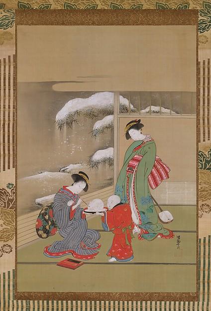 WikiOO.org – 美術百科全書 - 繪畫，作品 Isoda Koryūsai - 雪兎図 涂装 眼睛 上 雪 兔子