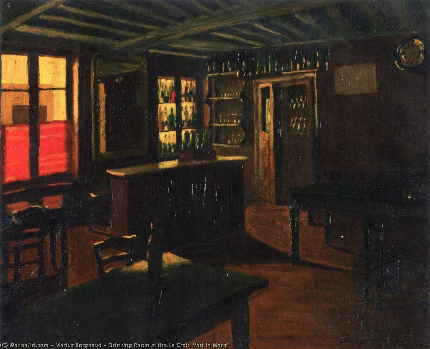 Wikioo.org - The Encyclopedia of Fine Arts - Painting, Artwork by Marius Borgeaud - Drinking Room at the La Croix Vert in Moret
