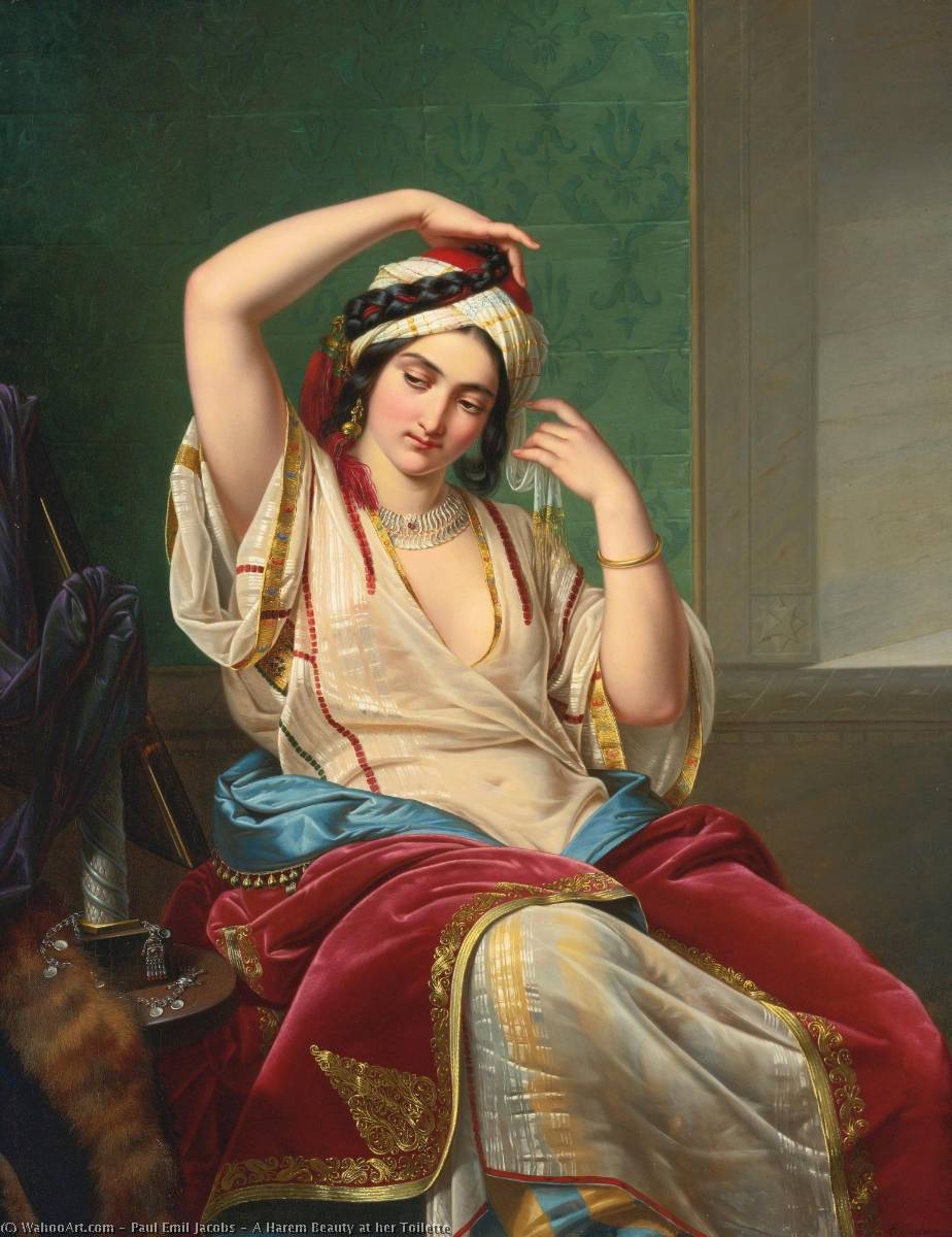 Wikioo.org - The Encyclopedia of Fine Arts - Painting, Artwork by Paul Emil Jacobs - A Harem Beauty at her Toilette