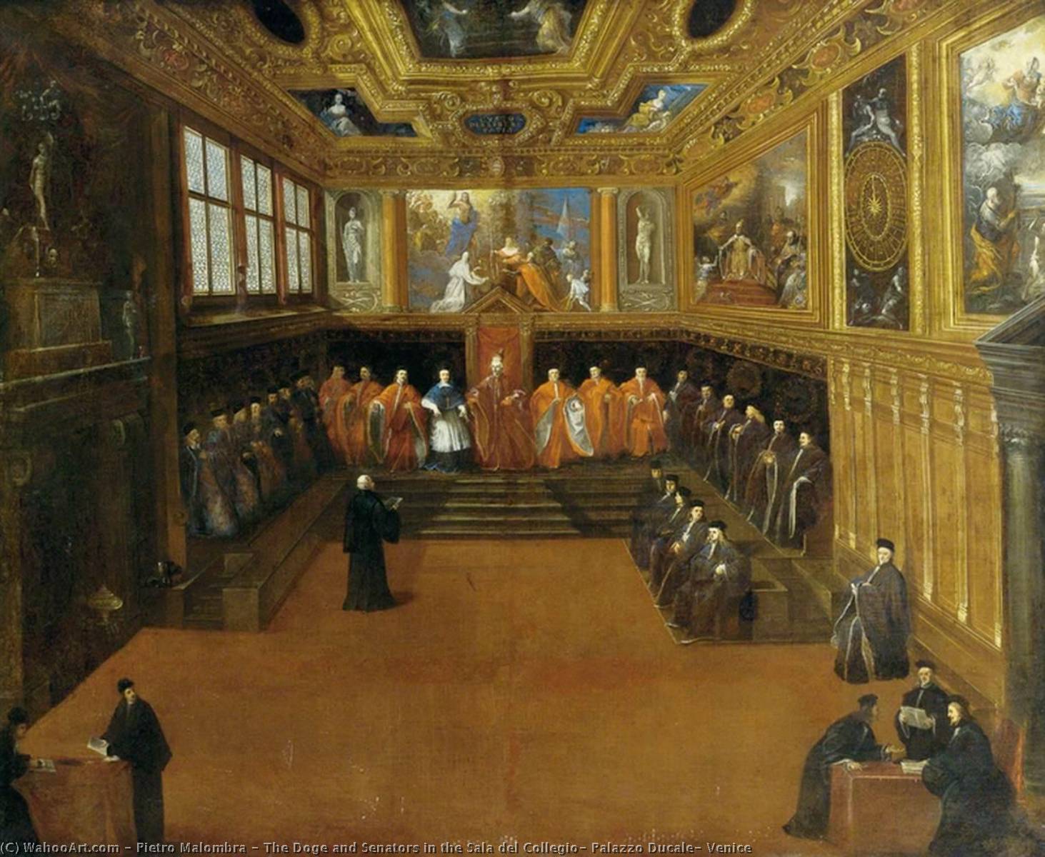 Wikioo.org - The Encyclopedia of Fine Arts - Painting, Artwork by Pietro Malombra - The Doge and Senators in the Sala del Collegio, Palazzo Ducale, Venice