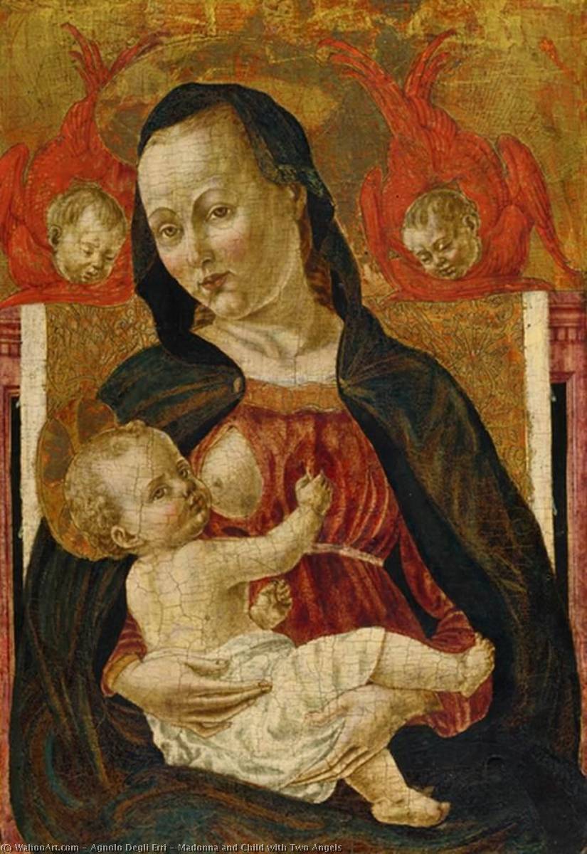 Wikioo.org - The Encyclopedia of Fine Arts - Painting, Artwork by Agnolo Degli Erri - Madonna and Child with Two Angels