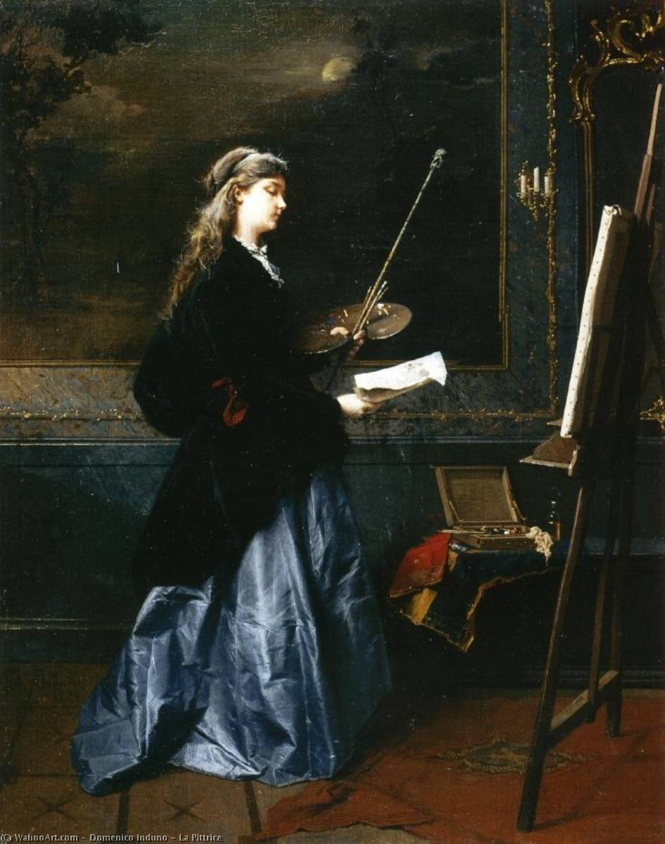 Wikioo.org - The Encyclopedia of Fine Arts - Painting, Artwork by Domenico Induno - La Pittrice