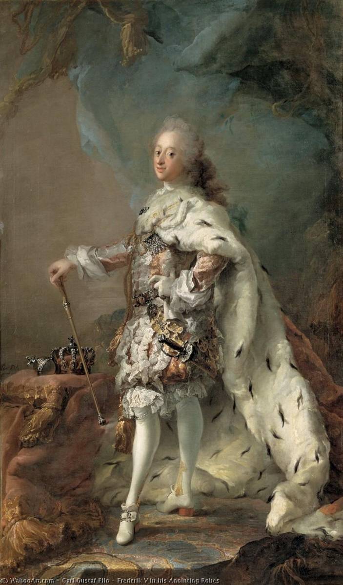 WikiOO.org - אנציקלופדיה לאמנויות יפות - ציור, יצירות אמנות Carl Gustaf Pilo - Frederik V in his Anointing Robes