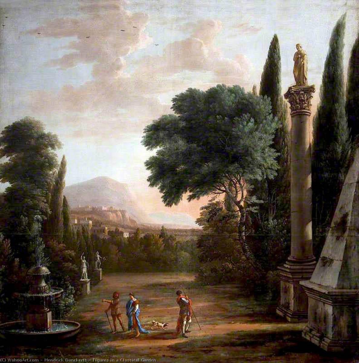 Wikioo.org - The Encyclopedia of Fine Arts - Painting, Artwork by Hendrick Danckerts - Figures in a Classical Garden