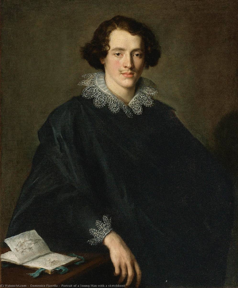 Wikioo.org - The Encyclopedia of Fine Arts - Painting, Artwork by Domenico Fiasella - Portrait of a Young Man with a sketchbook