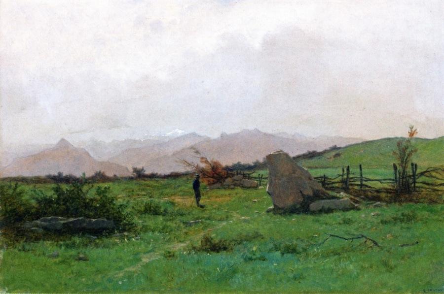 Wikioo.org - The Encyclopedia of Fine Arts - Painting, Artwork by Gustave Castan - Landscape with Hiker