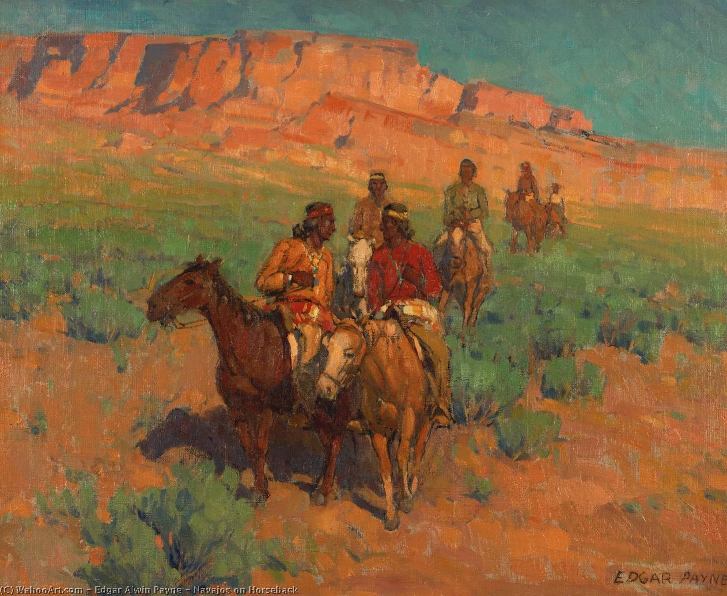 Wikioo.org - The Encyclopedia of Fine Arts - Painting, Artwork by Edgar Alwin Payne - Navajos on Horseback