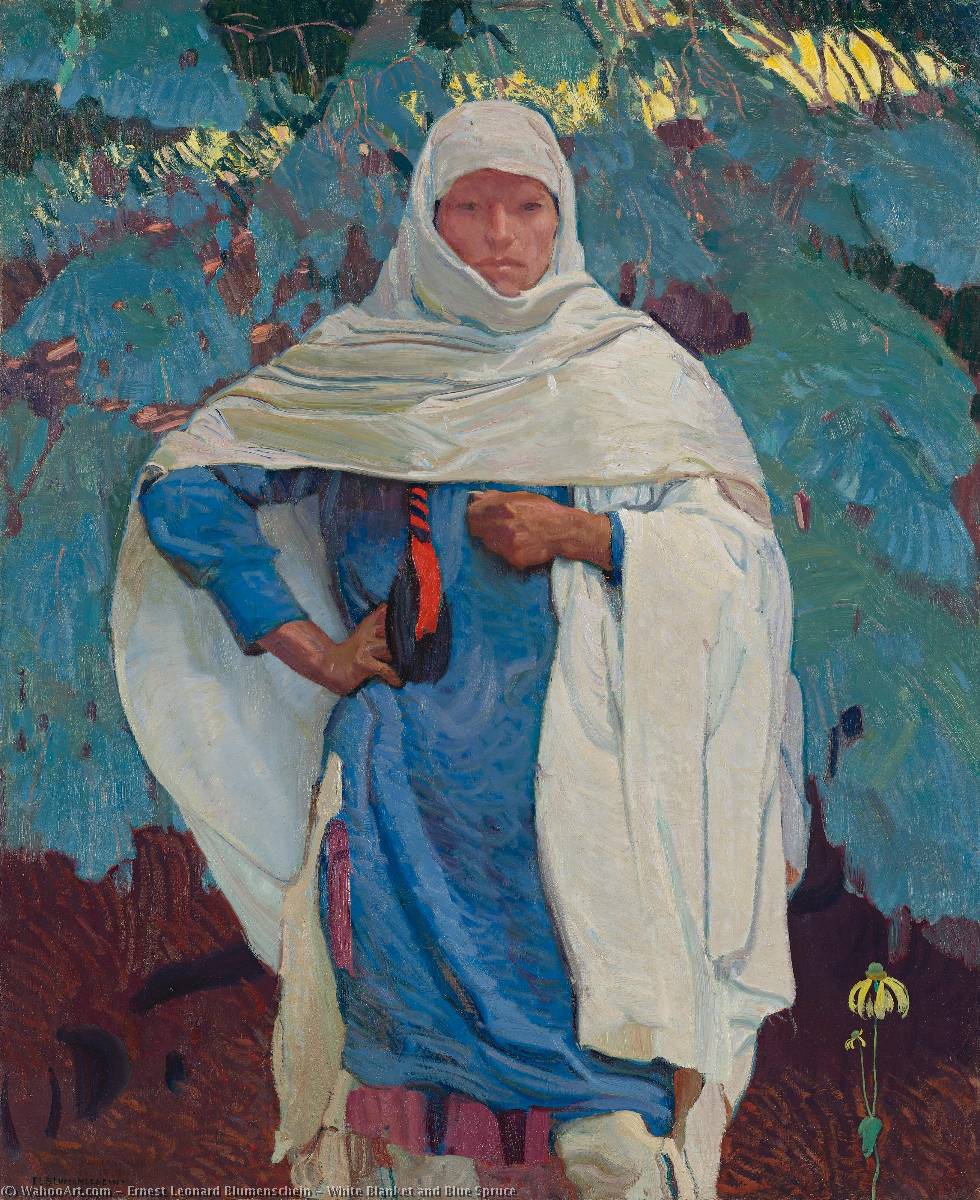 Wikioo.org - Encyklopedia Sztuk Pięknych - Malarstwo, Grafika Ernest Leonard Blumenschein - White Blanket and Blue Spruce