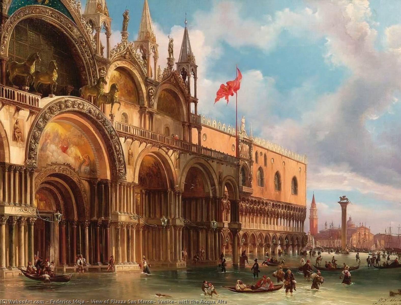 Wikioo.org - The Encyclopedia of Fine Arts - Painting, Artwork by Federico Moja - View of Piazza San Marco, Venice, with the Acqua Alta