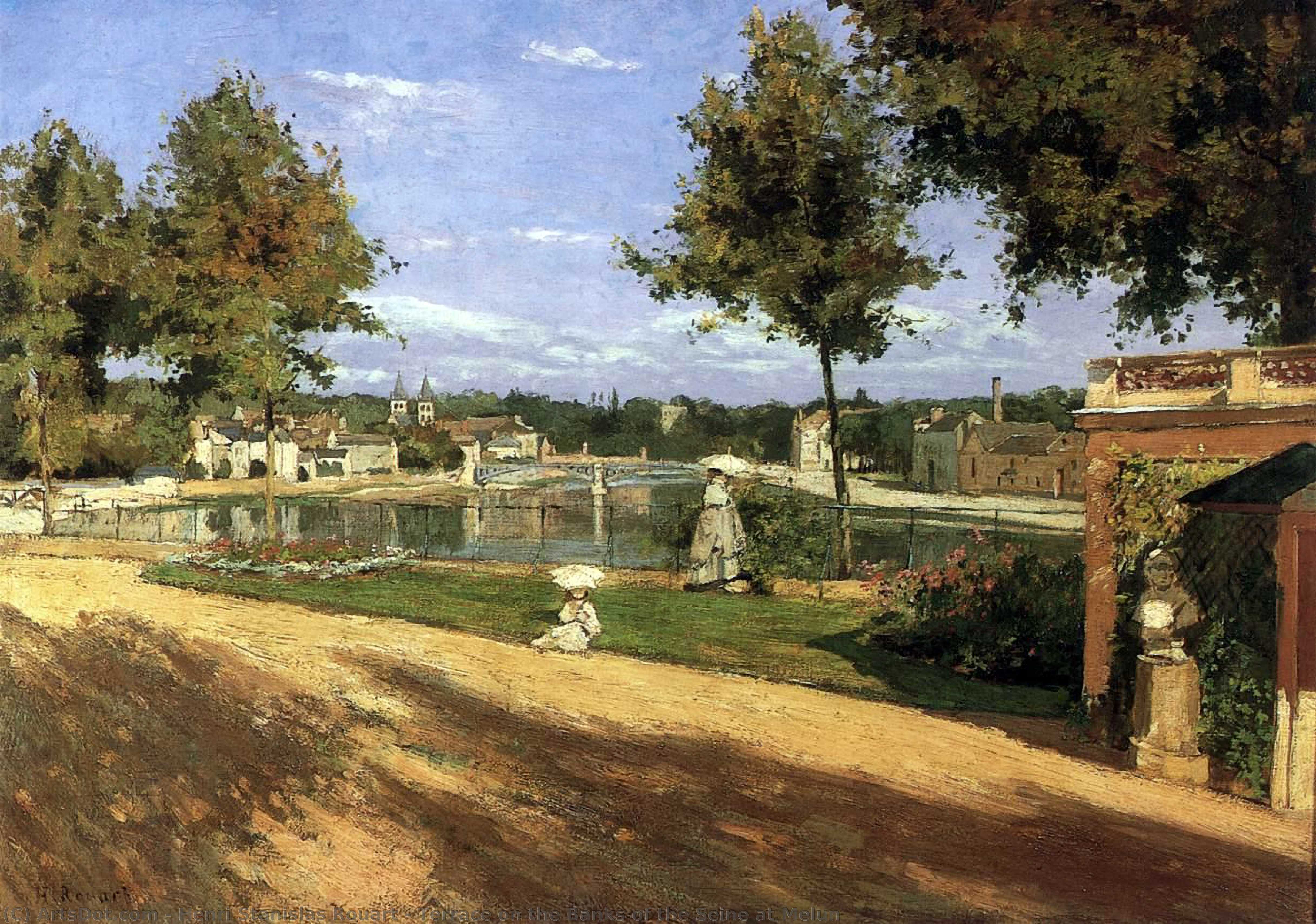 Wikioo.org - The Encyclopedia of Fine Arts - Painting, Artwork by Henri Stanislas Rouart - Terrace on the Banks of the Seine at Melun