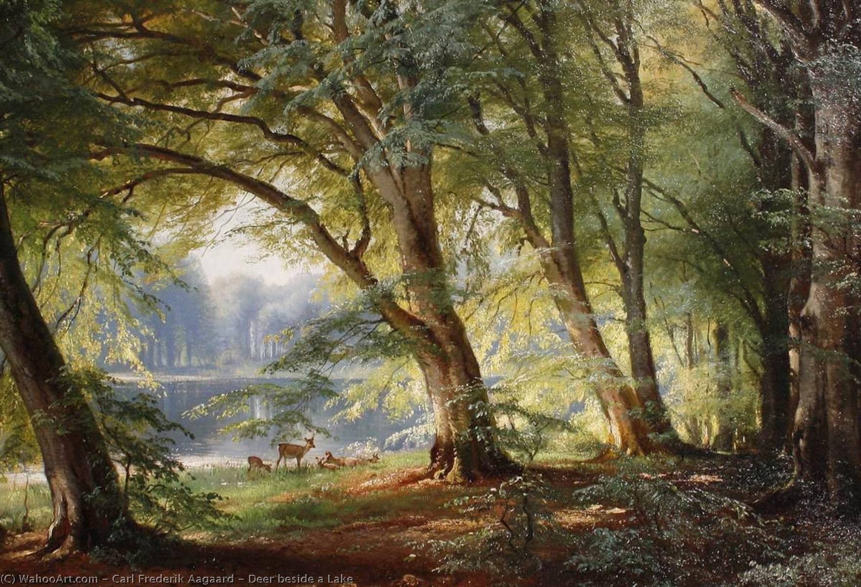 Wikioo.org - The Encyclopedia of Fine Arts - Painting, Artwork by Carl Frederik Peder Aagaard - Deer beside a Lake