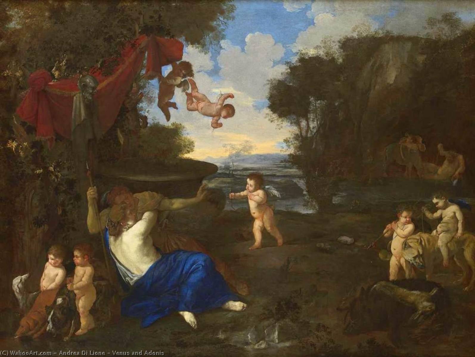 Wikioo.org - The Encyclopedia of Fine Arts - Painting, Artwork by Andrea Di Lione - Venus and Adonis
