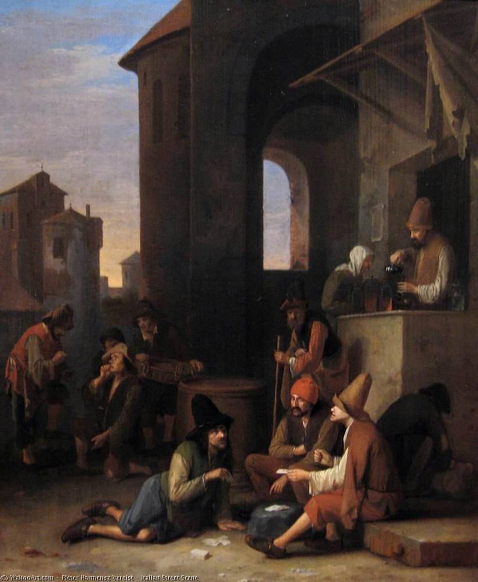 Wikioo.org - The Encyclopedia of Fine Arts - Painting, Artwork by Pieter Hermansz Verelst - Italian Street Scene