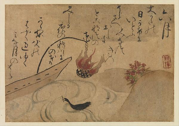 Wikioo.org - The Encyclopedia of Fine Arts - Painting, Artwork by Ogata Kenzan - 尾形乾山筆　定家詠十二ヶ月和歌花鳥図「拾遺愚草』より六月 “Sixth Month” from Fujiwara no Teika’s “Birds and Flowers of the Twelve Months”