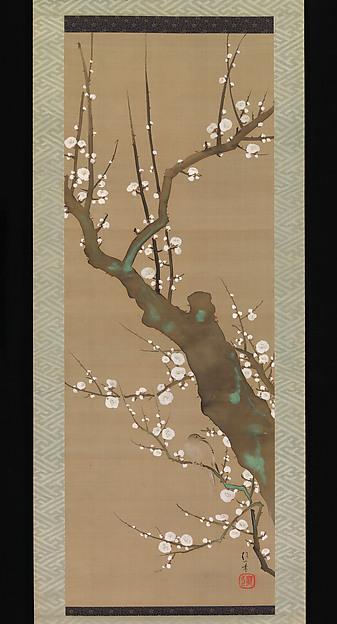 Wikioo.org - The Encyclopedia of Fine Arts - Painting, Artwork by Sakai Hōitsu - White Plum Blossoms and Nightingale