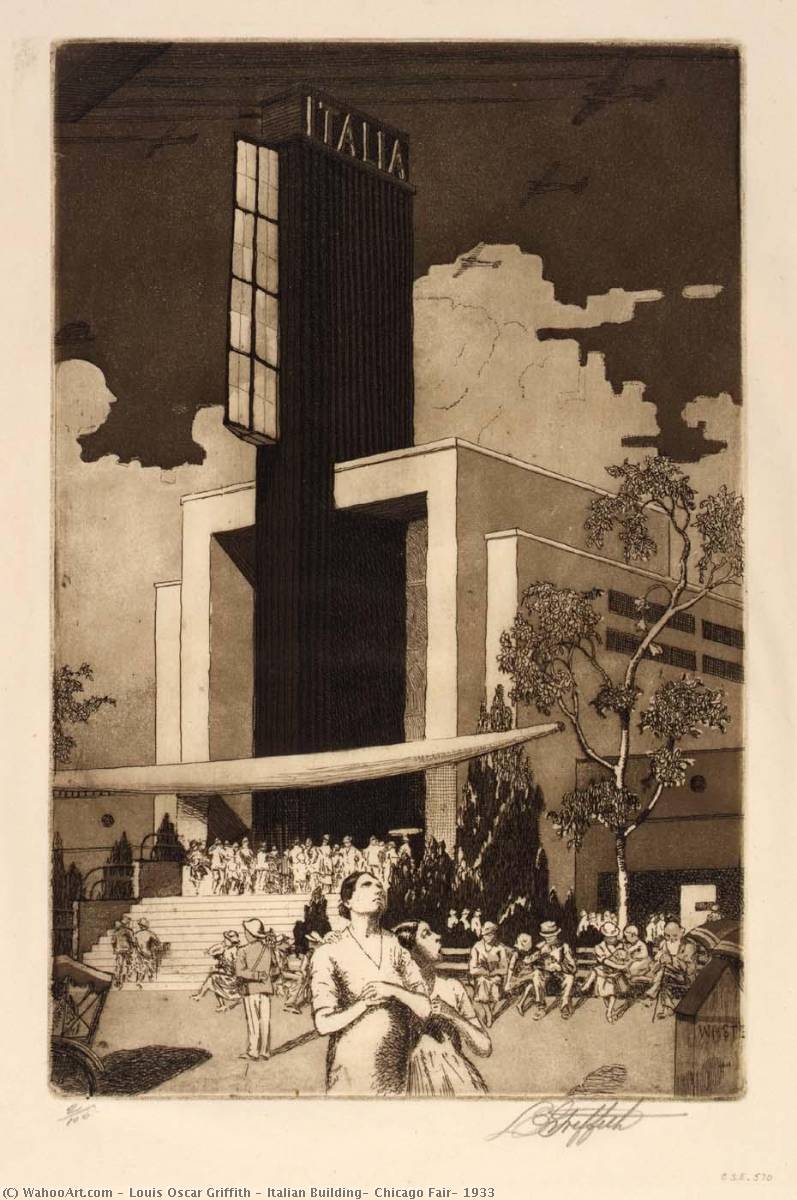 Wikioo.org - The Encyclopedia of Fine Arts - Painting, Artwork by Louis Oscar Griffith - Italian Building, Chicago Fair, 1933