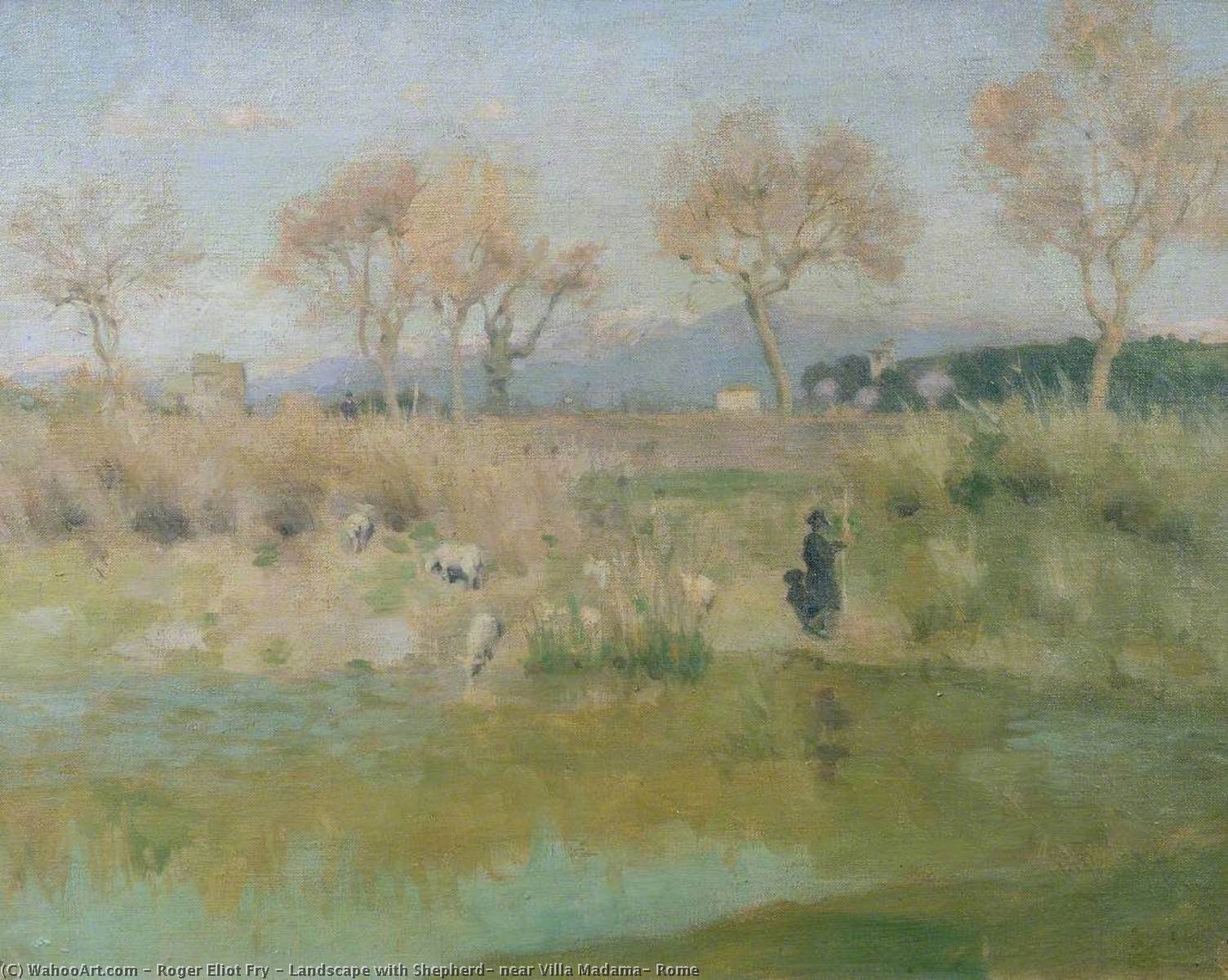 WikiOO.org - Encyclopedia of Fine Arts - Lukisan, Artwork Roger Eliot Fry - Landscape with Shepherd, near Villa Madama, Rome