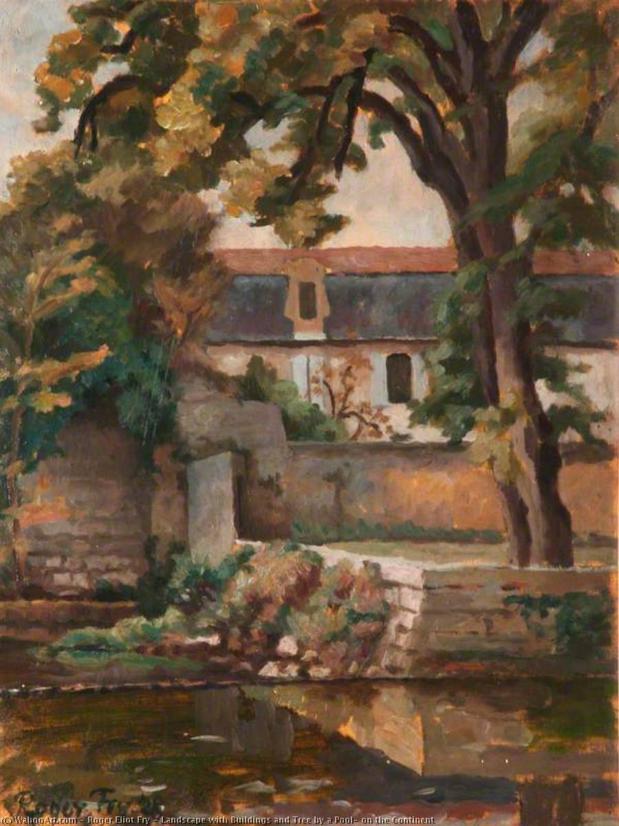 Wikioo.org - The Encyclopedia of Fine Arts - Painting, Artwork by Roger Eliot Fry - Landscape with Buildings and Tree by a Pool, on the Continent