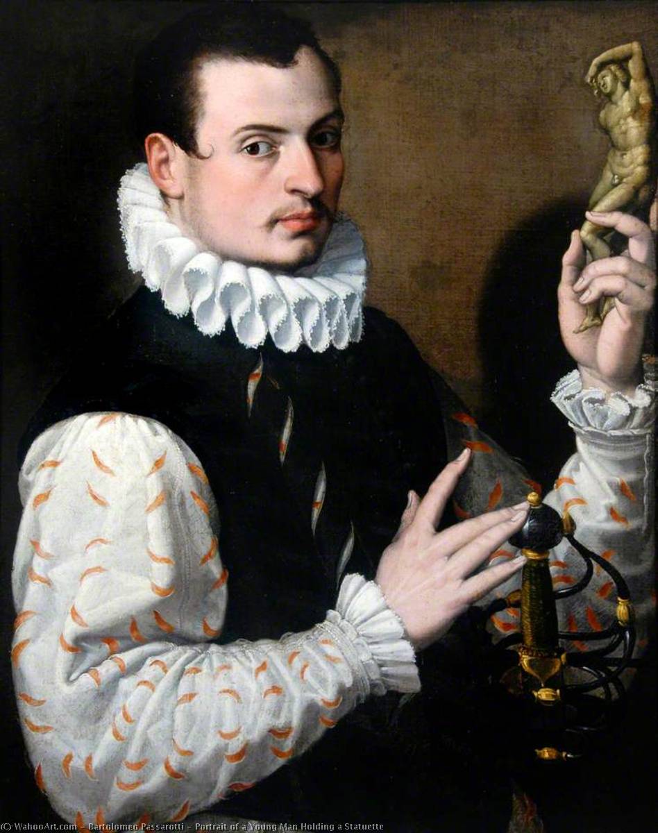 WikiOO.org - Enciclopédia das Belas Artes - Pintura, Arte por Bartolomeo Passarotti - Portrait of a Young Man Holding a Statuette
