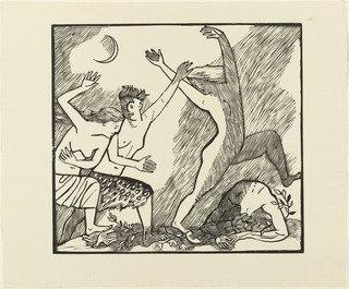 Wikioo.org - The Encyclopedia of Fine Arts - Painting, Artwork by Gerhard Marcks - Death by the Maenads (Tod durch die Mänaden) from the portfolio Orpheus 10 Woodcuts on the Verses of Ovid (10 Holzschnitte zu den Versen des Ovid)