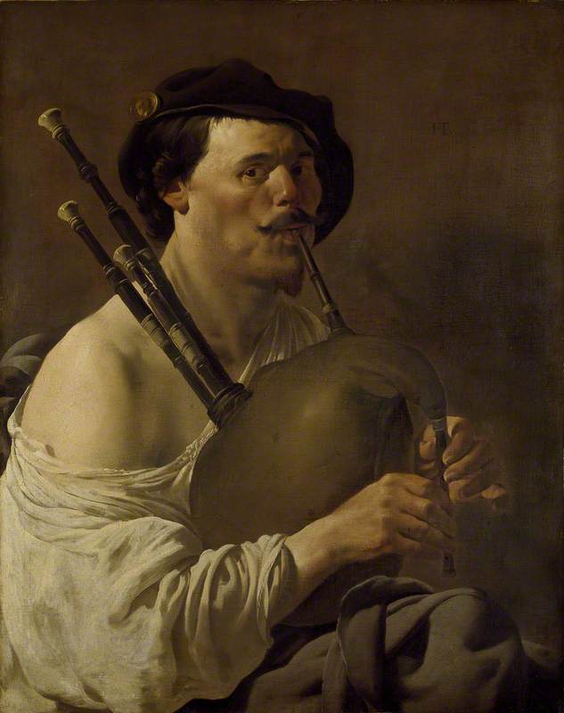 Wikioo.org - The Encyclopedia of Fine Arts - Painting, Artwork by Hendrick Terbrugghen - Portrait of a Man playing the Bagpipes