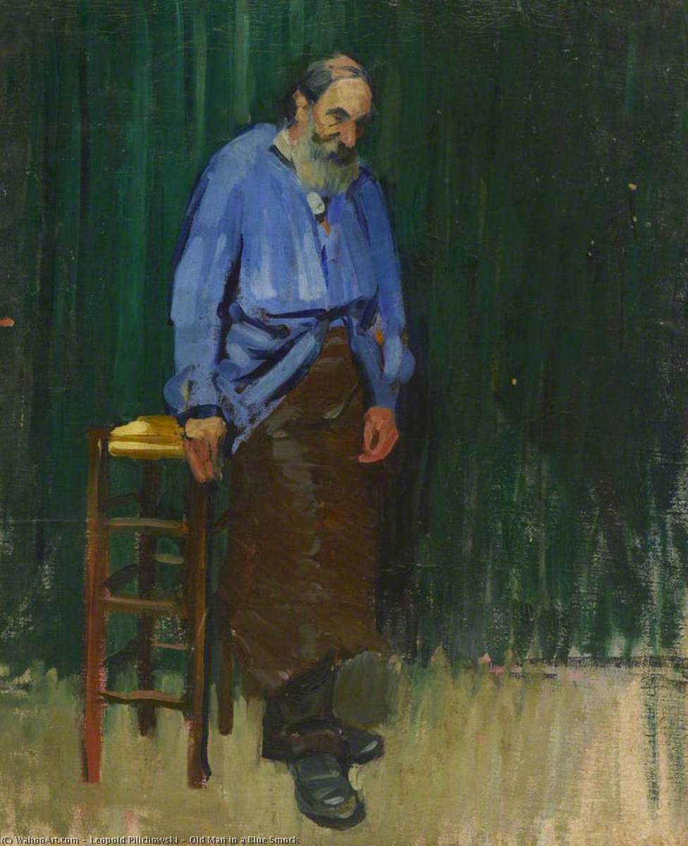 Wikioo.org - The Encyclopedia of Fine Arts - Painting, Artwork by Leopold Pilichowski - Old Man in a Blue Smock