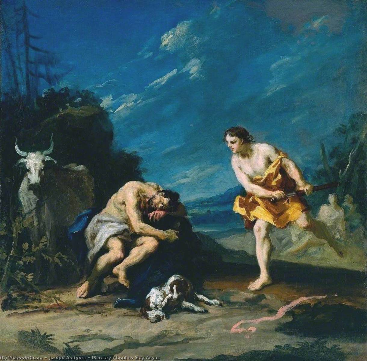 Wikioo.org – La Enciclopedia de las Bellas Artes - Pintura, Obras de arte de Jacopo Amigoni - Mercurio Punto de Matar Argos