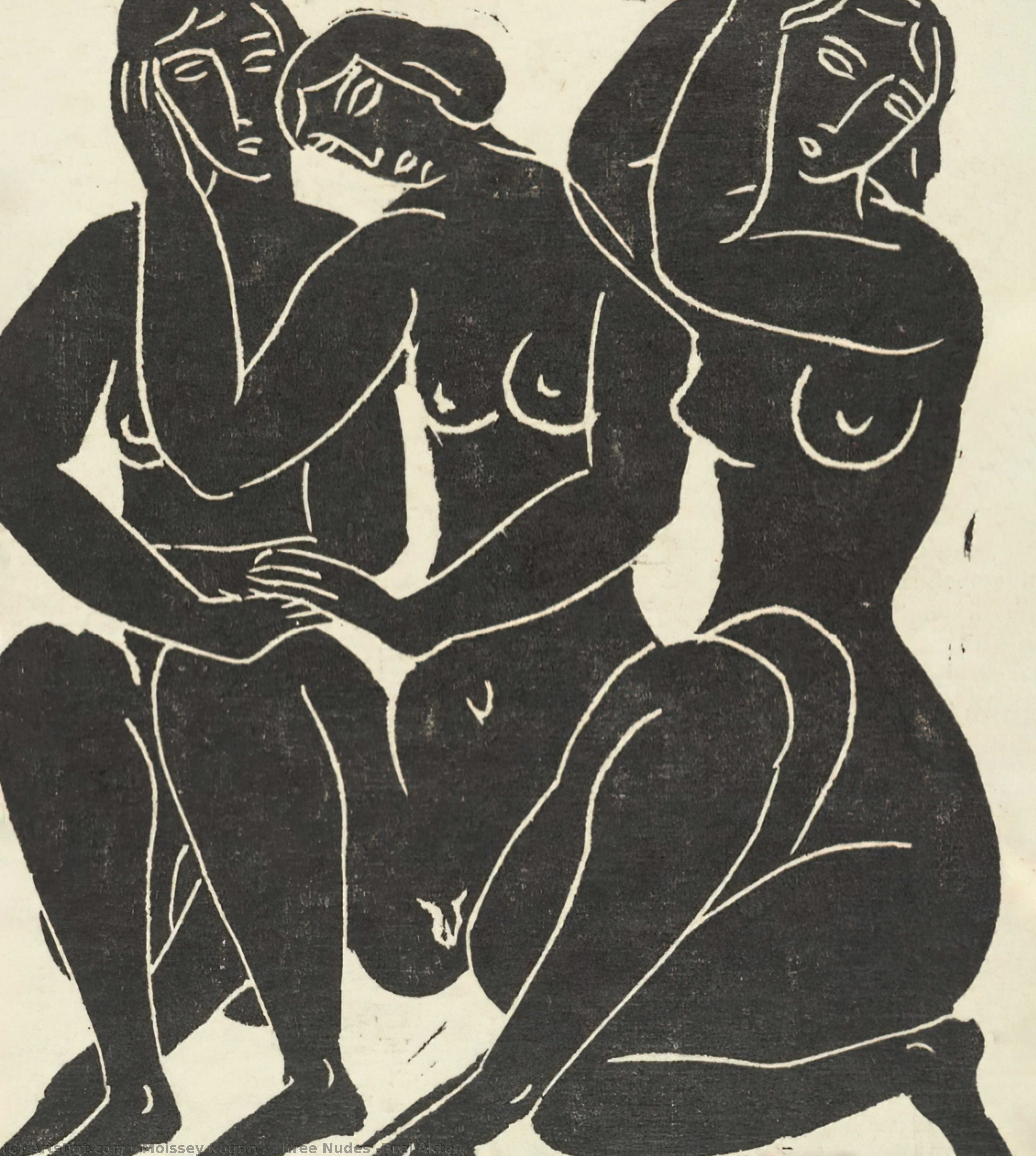 Wikoo.org - موسوعة الفنون الجميلة - اللوحة، العمل الفني Moissey Kogan - Three Nudes (Drei Akte)
