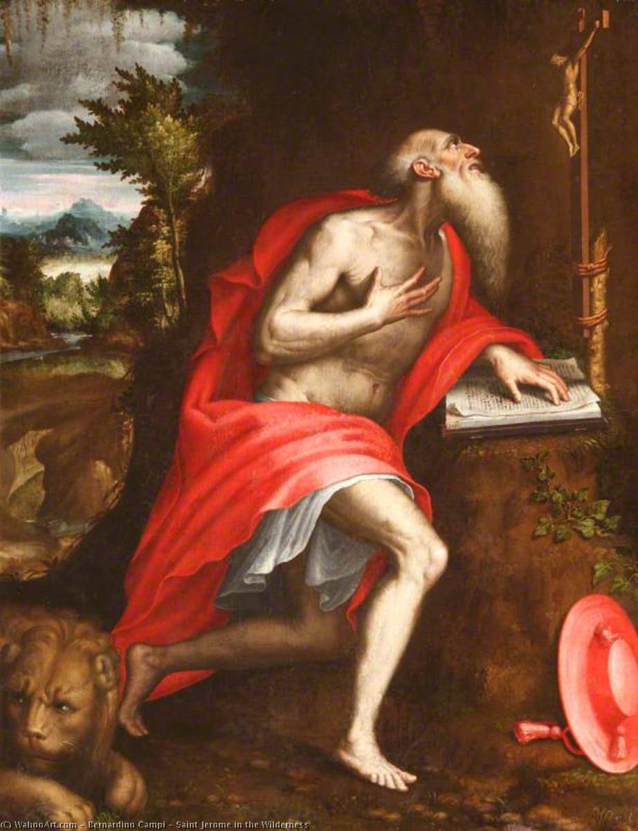 Wikioo.org - The Encyclopedia of Fine Arts - Painting, Artwork by Bernardino Campi - Saint Jerome in the Wilderness