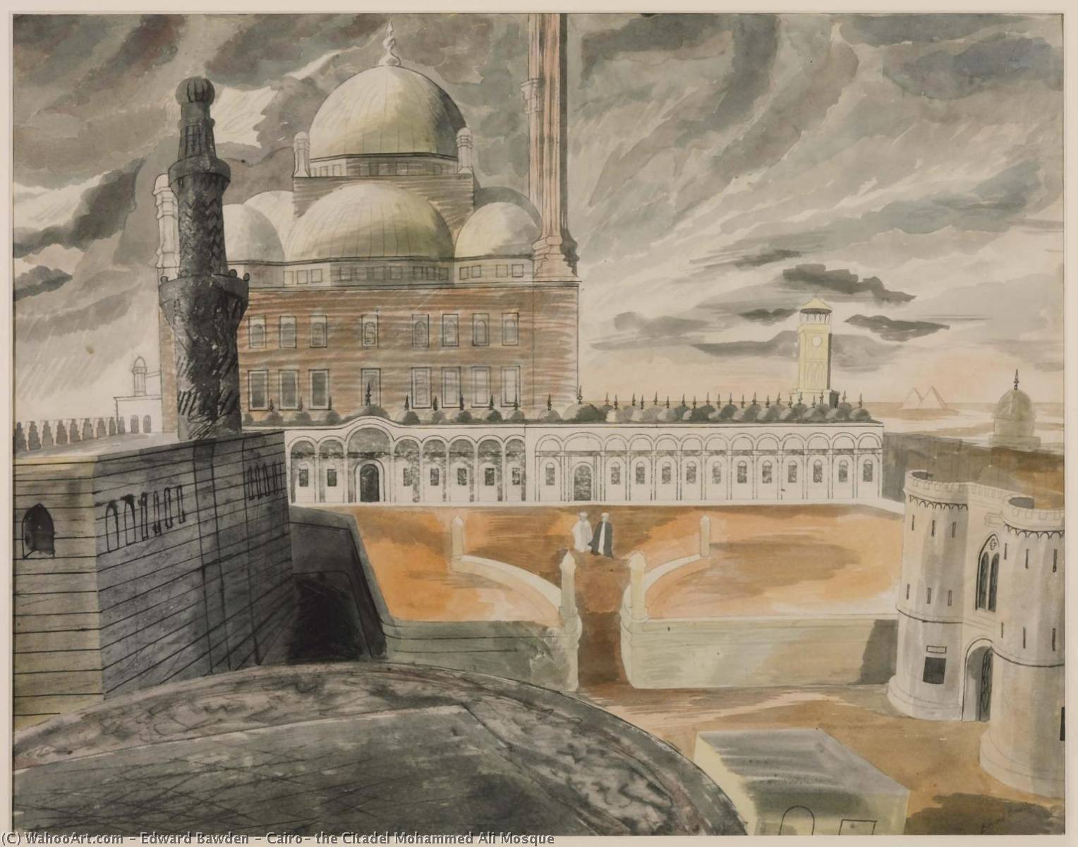 Wikioo.org - The Encyclopedia of Fine Arts - Painting, Artwork by Edward Bawden - Cairo, the Citadel Mohammed Ali Mosque