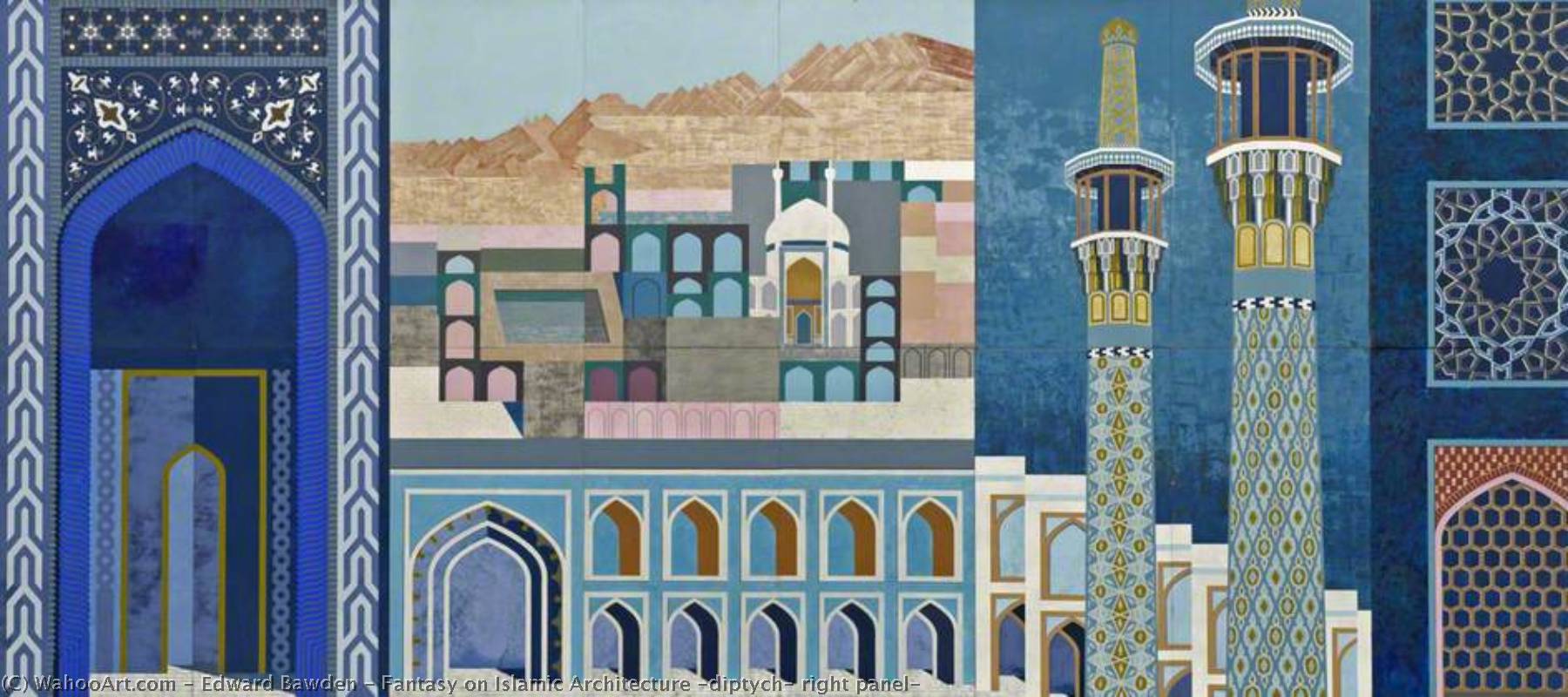 Wikioo.org - The Encyclopedia of Fine Arts - Painting, Artwork by Edward Bawden - Fantasy on Islamic Architecture (diptych, right panel)