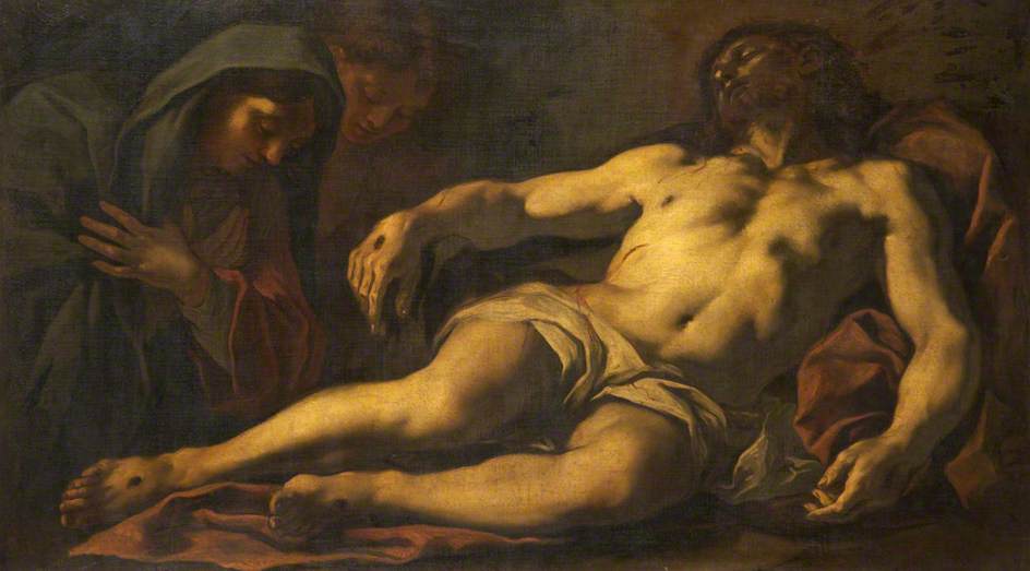 Wikioo.org - The Encyclopedia of Fine Arts - Painting, Artwork by Daniel Seiter - The Dead Christ, with the Madonna and Saint John the Evangelist