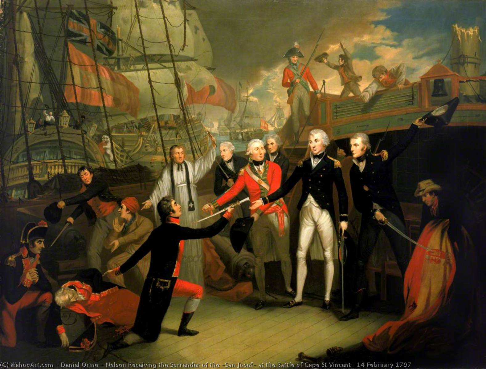 Wikioo.org - The Encyclopedia of Fine Arts - Painting, Artwork by Daniel Orme - Nelson Receiving the Surrender of the 'San Josef' at the Battle of Cape St Vincent, 14 February 1797